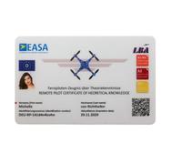 Roboterwerk Licencia de conducción de drones, prueba de competencia EASA A1/A3 y A2, tarjeta de crédito, con código QR y bandera nacional opcional, foto y datos de dirección