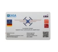 Roboterwerk Licencia de conducción de drones, prueba de competencia EASA A1/A3 y A2, tarjeta de crédito, con código QR y bandera nacional opcional, foto y datos de dirección