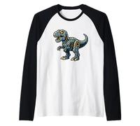 Robótica T Rex Cartoon Dinosaur Tech Style Camiseta Manga Raglan