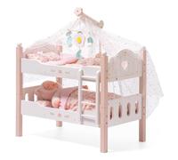 ROBOTIME Cama convertible para muñecas, madera con escalera y ropa de cama, para muñecas apilables de 18 pulgadas, accesorio ideal para niñas (rosa)