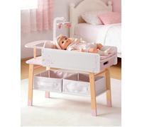 ROBOTIME Cambiador de muñecas de 18 pulgadas, cama de madera para muñecas de bebé con contenedores de almacenamiento y cajón, muebles de guardería de muñecas rosas para muñecas de 18 pulgadas, muebles