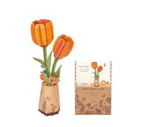 Robotime Flor Puzzles 3D Madera, Maquetas para Construir Adultos, Maqueta Madera, Regalos para Mujeres en el Día de San Valentín & Cumpleaños (Tulipane Naranja)