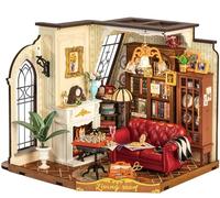 ROBOTIME Kit de Casa de Muñecas de Madera DIY Catherine’s Living Room, Maquetas de Madera con Luces LED, Kit de Construcción para Adultos, Regalo Vintage de Manualidades para Mujeres y Niñas