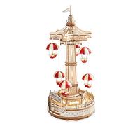 Robotime Paracaídas, Color Madera, Rojo, Blanco, 14 x 14 x 30cm (EA01)