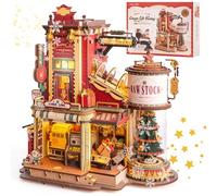ROBOTIME Puzzle 3D Fábrica de Regalos, Maquetas para Construir Adultos, Retro Vintage Maqueta Madera, Kit de Construcción, Rompecabezas de Madera Luminosa con Música y 5 Elfos para Niño Adulto EAB01