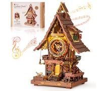 ROBOTIME Puzzle 3D Reloj de Cuco de Madera para Adultos,Kit de Modelo para Construir,Reloj Funcional con Sonido de Cuco,Decoración del Hogar,Regalo para Jóvenes y Adultos,LC901C (Color Vintage)