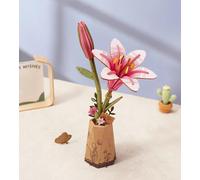 ROBOTIME Puzzle de flores de madera 3D de lirio rosa, kit de construcción para adultos, para montar, flores artificiales eternas, kit de manualidades, San Valentín, Día de la Madre y Navidad