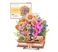 ROBOTIME Puzzle de madera 3D libro de flores, kit de modelado con flores artificiales, juego creativo para adultos, decoración