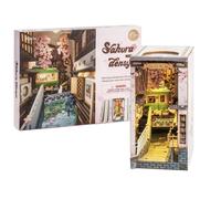 Robotime Rolife, rincón de libros DIY, Sakura japonés Densya en la serie de libros, casa en miniatura de madera con muebles, Kits de casa de muñecas, juguete TGB01 Sakura Densya