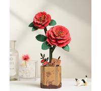ROBOTIME Rompecabezas de Flores de Madera 3D Camelia Roja, Rompecabezas de Flores Artificiales, Kits de Modelos para Adultos para Construir, Set de Manualidades DIY, para el Día de San Valentín, Día