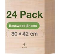 ROBOTIME Tablero Madera Contrachapada 3mm A3 30×42cm 24 Piezas Linden Tablero de Madera a Medida Para Bricolaje,Pirograbado Corte por Laser CNC Router Modelado
