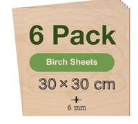ROBOTIME Tablero Madera Contrachapada 6mm Abedul 30×30cm 6 Piezas Tablero de Madera a Medida Para Bricolaje,Pirograbado Corte por Laser CNC Router Modelado