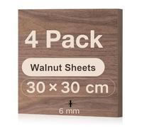 ROBOTIME Tablero Madera Contrachapada 6mm Nogal 30×30cm 4 Piezas Tablero de Madera a Medida Para Bricolaje,Pirograbado Corte por Laser CNC Router Modelado