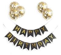 ROB'S BALLOONS Guirnalda de globos con texto "Happy Birthday", decoración para fiestas, globos de confeti, color: negro