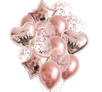 ROB'S BALLOONS Juego de globos de helio y látex, color oro rosa, 14 piezas, con corazón, estrella, confeti y globos de látex