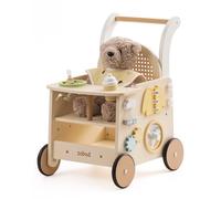 ROBUD Andador de madera para bebé Walker, 2 en 1 muñeco andador con Montessori Busy Activity Board para motricidad, freno de seguridad, juguete, carrito de correr, regalo para niños pequeños a partir