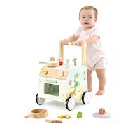 ROBUD Andador de Madera para Bebés, Juguete Andador Ajustable para Empujar con Juego Sensorial y Cesta de Almacenaje, Control de Altura y Velocidad, Patas de Arco Preventivas, Centro de Actividades de