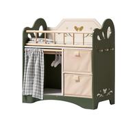 ROBUD Cama para muñecas de madera, juguetes con armario, ropa de cama, espacio de almacenamiento y ganchos, cama para muñecas de hasta 51 cm, regalos para niñas a partir de 3 años (verde)