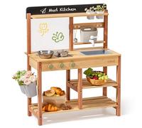 ROBUD Cocina de Barro de Madera - Cocina de Juguete al Aire Libre con Accesorios y Pizarra - Juguete de rol para niños a Partir de 3 años