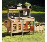 ROBUD Cocina De Barro De Madera para Niños - Cocina De Juego para Exteriores con Grifo Real, Maceta, Observación De Insectos - Cocina De Juguete De Jardín - Regalos para Niños a Partir De 3 Años