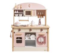 ROBUD Cocina de juguete para niños pequeños, cocina de madera con accesorios realistas, juego de cocina de juguete con muchas características de juego, cocina de juguete de estilo moderno para niñas y