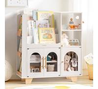ROBUD Estantería para Libros Infantiles, Color Blanco, de Madera, Varios Niveles, con Zona de Almacenamiento de Juguetes, Armario Infantil para Grandes Libros de imágenes, Muebles Infantiles