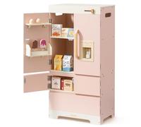 ROBUD Frigorífico de Madera - Realista e Interactivo con máquina de Hielo y Juguetes alimenticios - Apto para niños a Partir de 3 años - Rosa