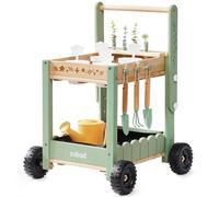 ROBUD Herramientas de jardín para niños con carro de madera, herramientas de jardín con regadera, pala, rastrillo manual, macetas y tubos hidropónicos, juego educativo de jardín para niños y niñas a