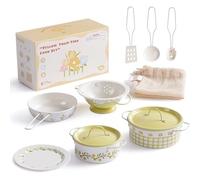 ROBUD Juego de accesorios de cocina para niños, juego de utensilios de cocina de acero inoxidable, ollas y sartenes para niños, juego de cocina de juguete, regalo para niños y niñas a partir de 3 años