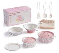 ROBUD Juego de accesorios de cocina para niños, juego de utensilios de cocina de acero inoxidable, ollas y sartenes para niños, juego de cocina, regalo de juguete para niños y niñas a partir de 3 años