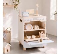 ROBUD Juego de cocina de madera para lavavajillas, juego de rol con cubiertos, platos, tazas de café para niños, regalo de cocina para niños y niñas a partir de 3 años