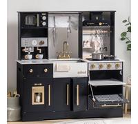 ROBUD Juego de Cocina de Madera para niños - Cocina Moderna Grande de Juguete en Negro con Nevera, cafetera, máquina de Hielo y más, para niños a Partir de 3 años