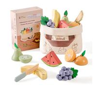 ROBUD - Juego de comida de madera para juegos de simulación, alimentos de juguete para cortar para accesorios de cocina de simulación para niños con bolsa de almacenamiento, juguetes y regalos para