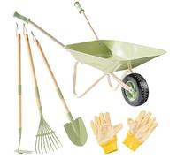 ROBUD Juego de jardinería con carretilla para niños con rastrillo para hojas, pala, azada y guantes, 6 piezas de juguetes de jardín para niños pequeños a partir de 3 años, herramientas de jardinería