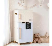 ROBUD Juego de nevera de juguete de madera, refrigerador de juego de simulación para niños con pizarra, congelador, sección de nevera y accesorios, refrigerador de juguete para niños y niñas a partir