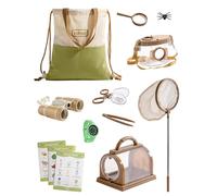 ROBUD Kit de Exploración al Aire Libre para Niños, Juego de Aventura para Cazar Bichos 12PCS con Prismáticos para Niños, Reloj con Brújula, Lupa, Juguetes de Regalo para Niños de 3 a 12 Años, Verde
