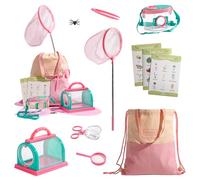 ROBUD Kit de exploración para niños, juego de aventuras al aire libre de 8 piezas con mariposario, lupa, contenedor para insectos, juguetes de camping para niños y niñas de 3 a 12 años, rosa