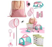 ROBUD Kit de explorador al aire libre para niños, juego de aventura de captura de insectos con prismáticos para niños, reloj de brújula, red de mariposas, lupa, kit de caza de insectos para niños de 3
