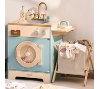 ROBUD Lavadora Infantil de Madera con Cesta de lavandería, Tabla de Planchar, detergente y más, Apta para niños a Partir de 3 años.