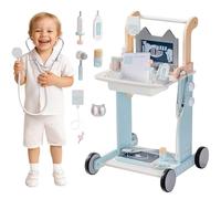 ROBUD - Maletín médico para niños con carrito médico, maletín de doctor de madera a partir de 3 años, juguete veterinario, juego de rol con estetoscopio, jeringa, juguete educativo para niñas y