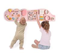 ROBUD Montessori - Tabla motora 11 en 1 Busy Board de Madera, Color Rosa | Juguetes de pared a partir de 18 meses con xilófono, tambor, espejo y piezas giratorias, ahorro de espacio, sensorial