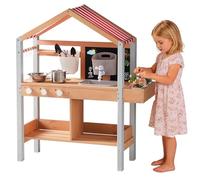 ROBUD Mud Kitchen - Juego de madera para niños al aire libre con estufa, fregadero, pizarra y almacenamiento, cocina de juego de simulación con toldo para diversión al aire libre, niños y niñas, a