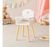 ROBUD Silla alta de muñeca de bebé, silla alta con respaldo en forma de corazón para muñecas de 18 a 20 pulgadas, accesorios de madera para muñecas de bebé, muebles de muñeca para niños a partir de 3