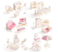 ROBUD WDH0X - Juego de muebles y accesorios para casa de muñecas, 28 piezas, blanco y rosa, incluye sala de estar, baño, juegos de dormitorio, WDH0X