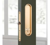 Robusta cerradura de puerta corredera con diseño ovalado y perilla conveniente para bloquear y desbloquear fácilmente las puertas de bolsillo (oro cepillado)