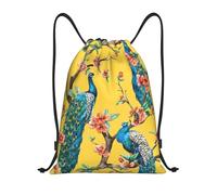 Robusto Bolsa De Deporte Hermoso Estampado De Pavo Real Mochila con Cordón Práctico Saco De Gimnasio para Colegio, Piscina, Gimnasio