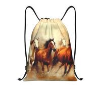 Robusto Mochila con Cordón Cuadro de Varios Caballos Corriendo Gym Sack Casual Bolsa de Cordón para Adulto Vacaciones Mujer 36X42cm