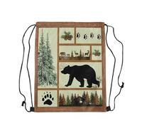 Robusto Mochila Cuerda Lindo Oso Ciervo Animal Salvaje cabaña rústica país, Unisex Bolsa de Cuerdas, Ligero Bolsa de Deporte, para Adulto Viaje 36X42cm