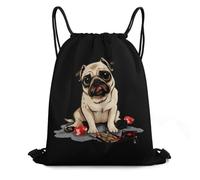 Robusto Mochila de Cuerda Jugar a Las Cartas Amante de los Pugs Lindo Perro Jugar a Las Cartas Saco de Gimnasia Unisex Bolsas de Cuerdas para Vacaciones Nadar Yoga 36X42cm