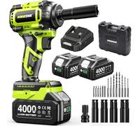 Robustrue 800 N·m llave de impacto inalámbrica 1/2", motor sin escobillas de alto par, hasta 2800 rpm, 2 baterías 4,0Ah con cargador, 4 vasos, ideal para coche y uso doméstico